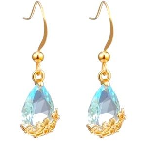 18k Gold Swarovski Aquamarine Earrings